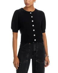 フリーピープル レディース アウター カーディガン ウール Free People Isla Wool Blend Solid Short Sleeve Cardigan Velvet Black ブのサムネイル