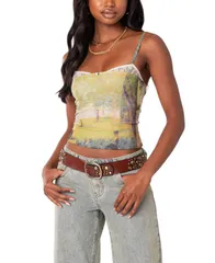 アディクテッド レディース トップス シャツ レース Edikted Picture Perfect Lace Bra Top Green グリーン