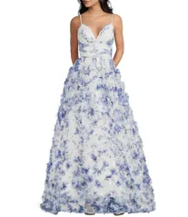 ビーダーリン レディース トップス ワンピース Vネック フラワー柄 プリーツ プリント フリル フラワー B Darlin Floral Printed VNeck Pleated Ruffle Ballgown OffWhiteRoyal オフホワイト