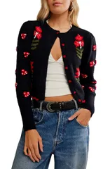 フリーピープル レディース アウター パーカー・スウェット フラワー柄 コットン カーディガン フラワー Free People Nonna Floral Jacquard Cotton Cardigan Midnight Bloom Combo