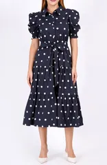 レオタ レディース トップス ワンピース シャツ Leota Octavia Puff Sleeve Shirt Dressmall Polka Black White ホワイト