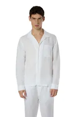 オニア メンズ トップス シャツ リネン Onia Linen Home Long Sleeve Camp Shirt White ホワイト