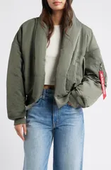 アルファインダストリーズ レディース アウター ジャケット・ブルゾン ダウン Alpha Industrieshawl Collar Down Flight Jacket Field Gray グレーのサムネイル