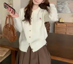 アイボリー うさぎ 刺繍 ニット カーディガン