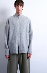トップマン メンズ アウター パーカー・スウェット モックネック カーディガン Topman Mock Neck Zip Cardigan Light Grey グレーのサムネイル