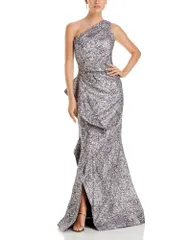 テリジョンバイリッキーフリーマン レディース トップス ワンピース ワンショルダー トール Teri Jon by Rickie Freeman Metallic Jacquard OneShoulder Gown Pink Lilac ピンク