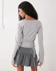 モンキ レディース アウター カーディガン Monki long sleeve wrap cardigan Gray グレー