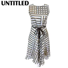【美品】UNTITLED ノースリーブワンピース 1 チェックボーダー柄　グレー