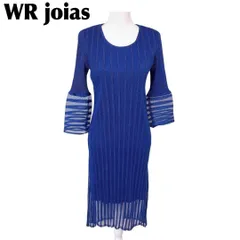 【美品】WR joias 長袖ワンピース プリーツOP Fサイズ ブルーのサムネイル