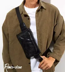 ★COOL 高級 本革 2way シワ加工 チェスト ボディバッグ クロスバッグ 牛革 ハンドメイド 黒 ヴィンテージ スマホ 財布 収納大★688
