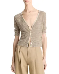 ヴィンス レディース アウター カーディガン シルク Vince Cashmere Silk Microstripe Cardigan Off WhiteCoastal オフホワイトのサムネイル