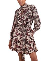 레이스 레이디스 탑스 원피스 프린트 REISS Printed Flippy Dress BurgundyCream 크림