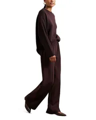 レイス レディース ボトムス カジュアルパンツ ワイドレッグ REISS Robyn Wide Leg Trousers Burgundy バーガンディ