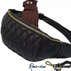✨希少✨63 LEATHERS ダイヤモンドキルト レザー ウエストバッグ 黒 ✨希少✨63 LEATHERS ダイヤモンドキルト レザー ウエストバッグ 黒