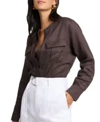 オニア レディース トップス シャツ リネン Onia Linen Utility Shirt White ホワイト