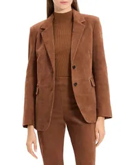 セオリー レディース アウター ジャケット・ブルゾン ブレザー Theory Reece Leather Two Button Blazer Caramel