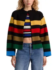 アリスアンドオリビア レディース アウター ジャケット・ブルゾン セーター Alice and Olivia Pearson Striped Sweater Jacket Black Multi ブラのサムネイル