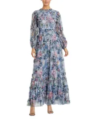マックダガル レディース トップス ワンピース ハイネック フリル スパンコール Mac Duggalong Sleeve High Neck Sequin Detail Ruffle Gown Platinumulti マルチカラー