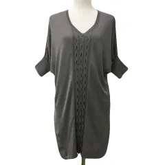 ダブルビー wb ワンピース Iライン ミニ チュニック ニット 薄手 無地 七分袖 F グレー 茶 ブラウン