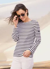 セイントジェームス レディース トップス シャツ Saint James MINQUIERS MODERN Breton Striped Shirt WhiteBlack ホワイト