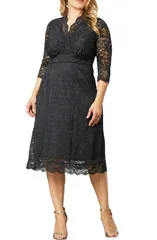 キヨナ レディース トップス ワンピース レース Kiyonna Scalloped Boudoir Lace Sheath Dress Onyx