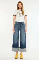 カンクン レディース ボトムス デニムパンツ ワイドレッグ クロップド ジーンズ KanCan Collie Ultra High Rise Cropped Wide Leg Jeans Dark Wash
