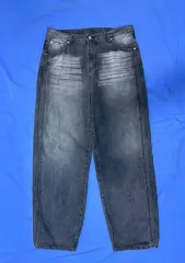 サイドライン ワイド ブラックデニム パンツ 36