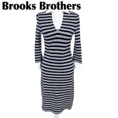 Brooks Brothers346 長袖ポロワンピース XS ボーダー 紺