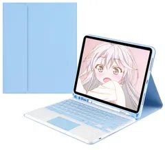 新品 Moogukadan 適用 iPad 第9/8/7世代10.2インチ/Air3 Pro10.5インチ用のキーボードケース タッチパッド搭載 ペン収納 分?式 Bluetooth キーボード 軽量 薄型 おしゃれ， 空色