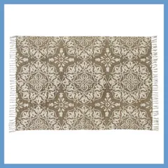 コットン製の手作業デザインラグマット（裏面：スベリ止め加工）「約W170×D120cm」No.114／Ｄ