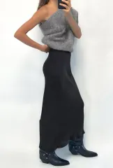 ザラ 新 サテン ミディ スカート ブラック L