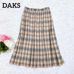 Daks プリーツスカート M チェック 63-90 膝丈 ブルーグレー
