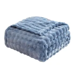 ブルーグレー Blanket 洗える ペット 柔らかい モコモコ かわいい 小さめ 70x100cm ブランケット 膝掛け おしゃれ ラビットファー 冬用 毛布 ふわとろ MOKOYA
