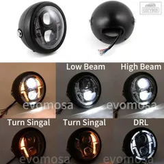  汎用  6.5インチ  カフェレーサー   オートバイ  LED  ヘッドライト  ハイ/ロービーム DRL ウインカー ラウンド  ヘッドランプ   ホンダ  