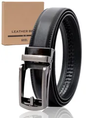 [BEEL] ベール ベルト メンズ 牛革 オートロック式ベルト レザー 紳士 穴無し 大きいサイズ ビジネス スーツ 学生 スクール カジュアル 箱入り ギフト 【バックルタイプ：シンプル】 プレーン ブラック 1A BK