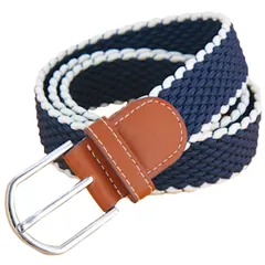 [FREESE] ベルト メンズ 編み込み メッシュ ビジネス&カジュアル 紳士 伸縮 サイズ調整フリー (ネイビー/エッジ白)