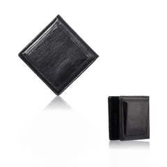 [CHRISTIAN BELETT] safari 掲載商品 【メンズ 二つ折り 薄い コンパクト ミニ 財布 バッファロー (水牛革) 】 カード8枚収納 取り出しやすい お札入 見やすいBOX小銭入 (Black)