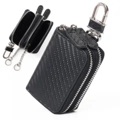 [GROOVE GEAR] キーケース ダブルファスナー 2個収納 2つ スマートキーケース スマートキー対応 メンズ 本革 カーボンレザー スマートキー 車 ggs-2003 ブラック/シルバー