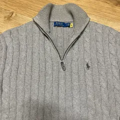 ポロ 新モデル ケーブルニット ハーフジップアップニット ベージュ Mサイズ (100サイズ)