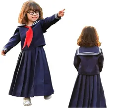新品 ハロウィン 衣装 子供 セーラー服 コスプレ 長袖 ロング スケバン 大きいサイズ 可愛い 紺 キッズ コスチューム イベント 仮装 パーティー 文化祭 発表会 演出 (S)
