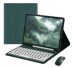 新品 マウス付き iPadAir11インチ (M4/M3/M2)用の キーボードケース iPad Air 第5/4世代 10.9インチ用の カラーキーボードカバー 丸型キー 大人 可愛い カラフル マグネット分離式 Apple Pencil 収納可能深緑