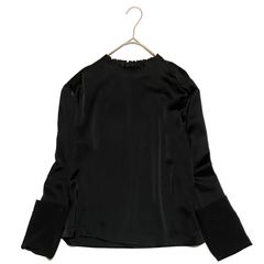 Drawer シルク100% バイカラー バックジップ ノーカラーブラウス 
