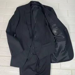 スーツセレクト　SUIT SELECT　 メンズ　スーツ　 3ピース　 　シャドーストライプ　ブラック ビジネス、カジュアルスーツ