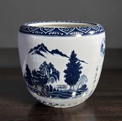 青白磁 山水画 火鉢 金魚鉢 睡蓮鉢 花器 レトロ - メルカリ
