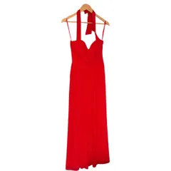【美品】BCBGMAXAZRIA ビーシービージー ホルダーネックワンピース ドレス ロングワンピ フレア Aライン 結婚式 赤 レッド ホステス レディース02 パーティ【DD150】