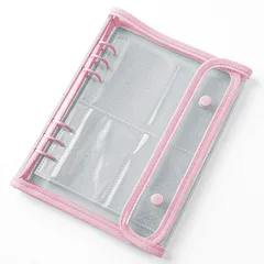 シール帳 A5 大きめ ダブルボタン 6穴 バインダー リフィル25枚セット 収納 女の子 プリクラ チェキ 透明 かわいい 【ピンク】