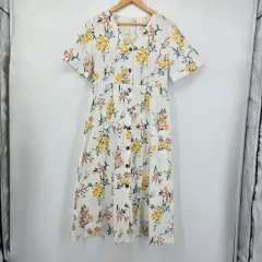 白 フラワー 半袖 ロング ONE PIECE E40609