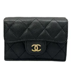 CHANEL(シャネル) 3つ折り財布美品  クラシックスモールフラップウォレット,マトラッセ AP0230 黒 ゴールド金具
