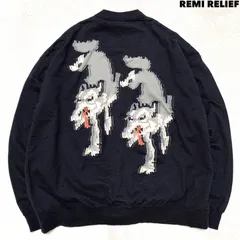 REMI RELIEF カーディガン ジャガード カウチン スカ柄 スーベニア ウルフ オオカミ 狼 Mサイズ ブラック 黒 レミレリーフのサムネイル