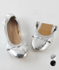 【シルバー】パンプス レディース バレエシューズ フラットシューズ リボン ぺたんこ 痛くない 折りたたみ 美脚 オフィスカジュアル フォーマル 韓国風 CH99YSW-002